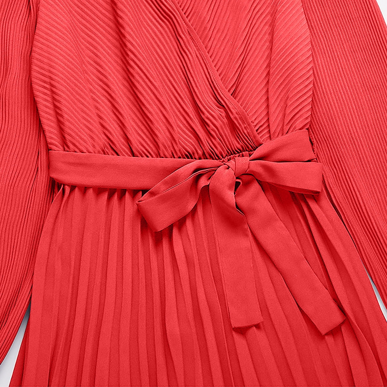 Women's V Neck Pleated A-line Dress 2024 Fall Long Sleeve Casual Swing Maxi Long Dresses for Party Wedding Guest