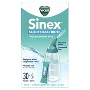 Vicks Sinex Saline Nasal Rinse + Packets, Nasal Decongestant for Sinus Relief, 30 Count