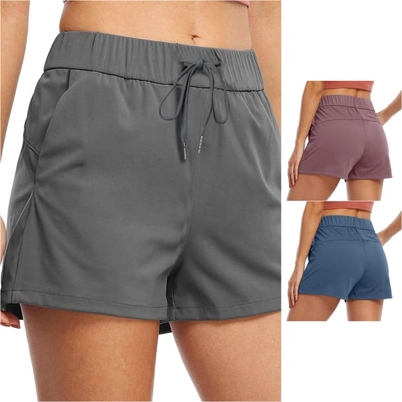 Trendfront Womens Solid Color Athletic Shorts Pull On High Waisted Elastic Waist Side Pockets Lightweight Running Bottoms