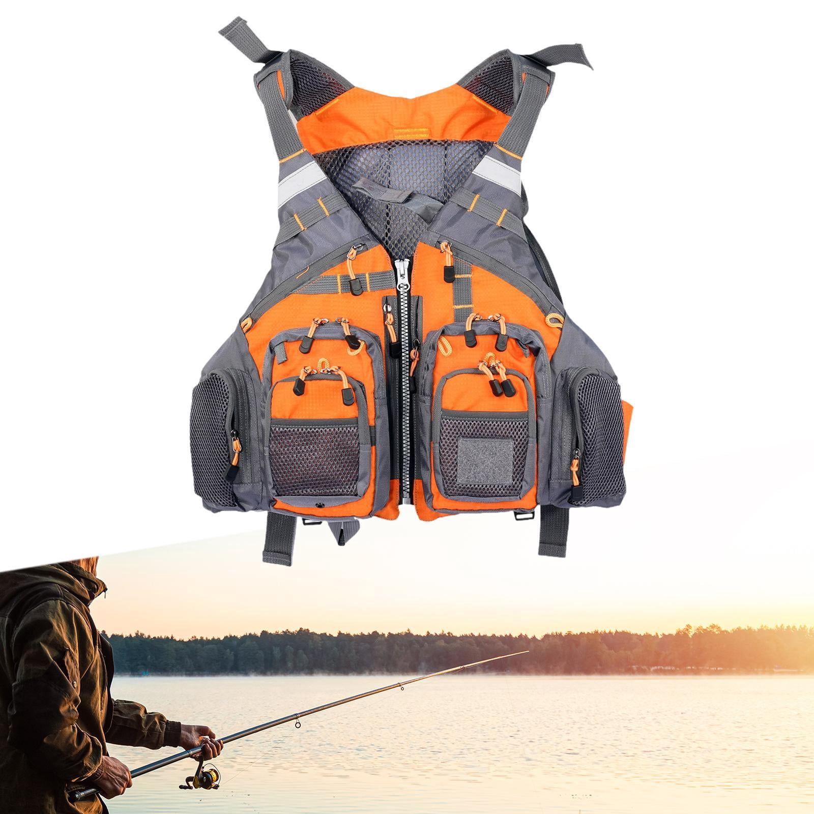 DimyFew Fishing Vest Life Vest Adjustable Size Reflective Multipurpose Comfortable Multi Orange