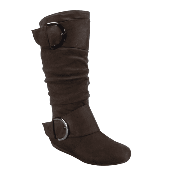 Women's Casual Flat Heel Side Zip Wide Calf Knee High Mid-Calf Boots Shoes ( Brown, 6)