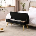 thumbnail image 3 of Velvet Storage Bench with Gold Legs and Nailhead Trim, 40" Wide Upholstered Modern Bedroom Bench for End of Bed, Tufted Ottoman for Entryway Living Room Dining Room, 3 of 7