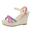 thumbnail image 2 of Wowcloth Wedge Sandals for Women – Two-Tone Round Toe Open-Toe with Crisscross Straps & Single Buckle Closure for Spring Casual Wear, 2 of 9