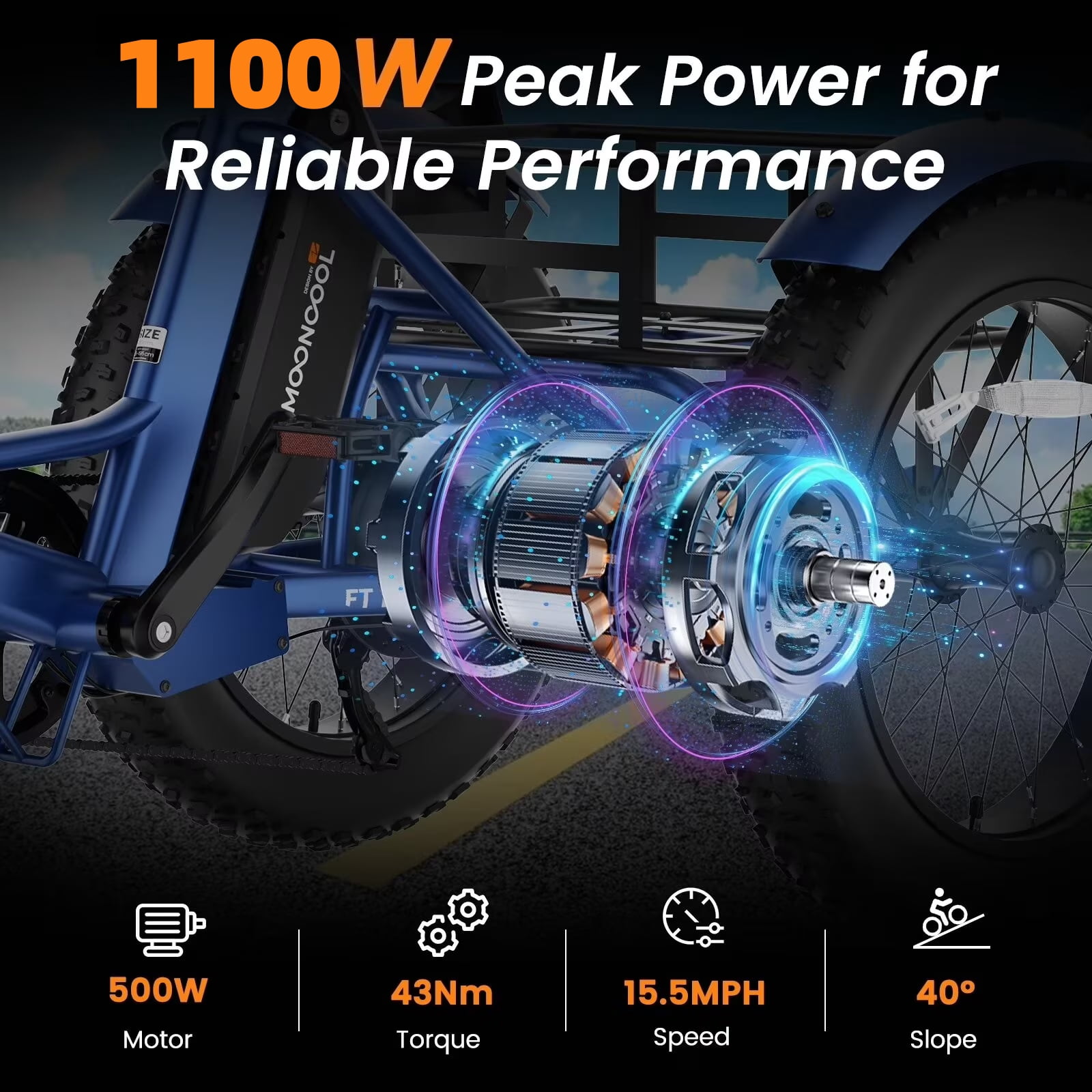 MOONCOOL Folding Electric Tricycle for Adults, 20" x 4" Fat Tire Electric Trike, 48V Peak 1092W  Electric Bicycle, 3 Wheels 7 Speed Ebike w/ 14.5Ah Removable Battery& Speed Differential Mechanism