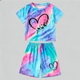 thumbnail image 2 of RMGVDSD Girls 2 Piece Summer Outfits Stylish Heart Print T-Shirts Short Sleeve Crewneck Tops And Shorts Set Casual Clothes For Toddler Little Big Girls 6-7 Years, 2 of 5