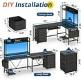 thumbnail image 6 of L Shaped Computer Desk with Power Outlet and LED Strip, Reversible Corner Gaming Desk with 2 Drawer and Keyboard Tray, Black, 6 of 8