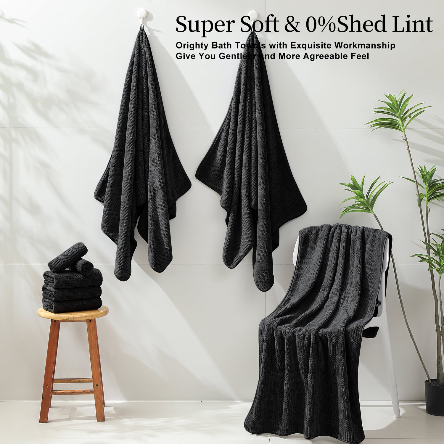 Beartech 8 Piece Microfiber Bath Towel Set,700GSM Quick Dry & Less Lint, 2 Oversized Bath Towels, 2 Towels & 4 Washcloths,Highly Absorbent,Ultra Soft Shower Towel For Bathroom Hotel-Black