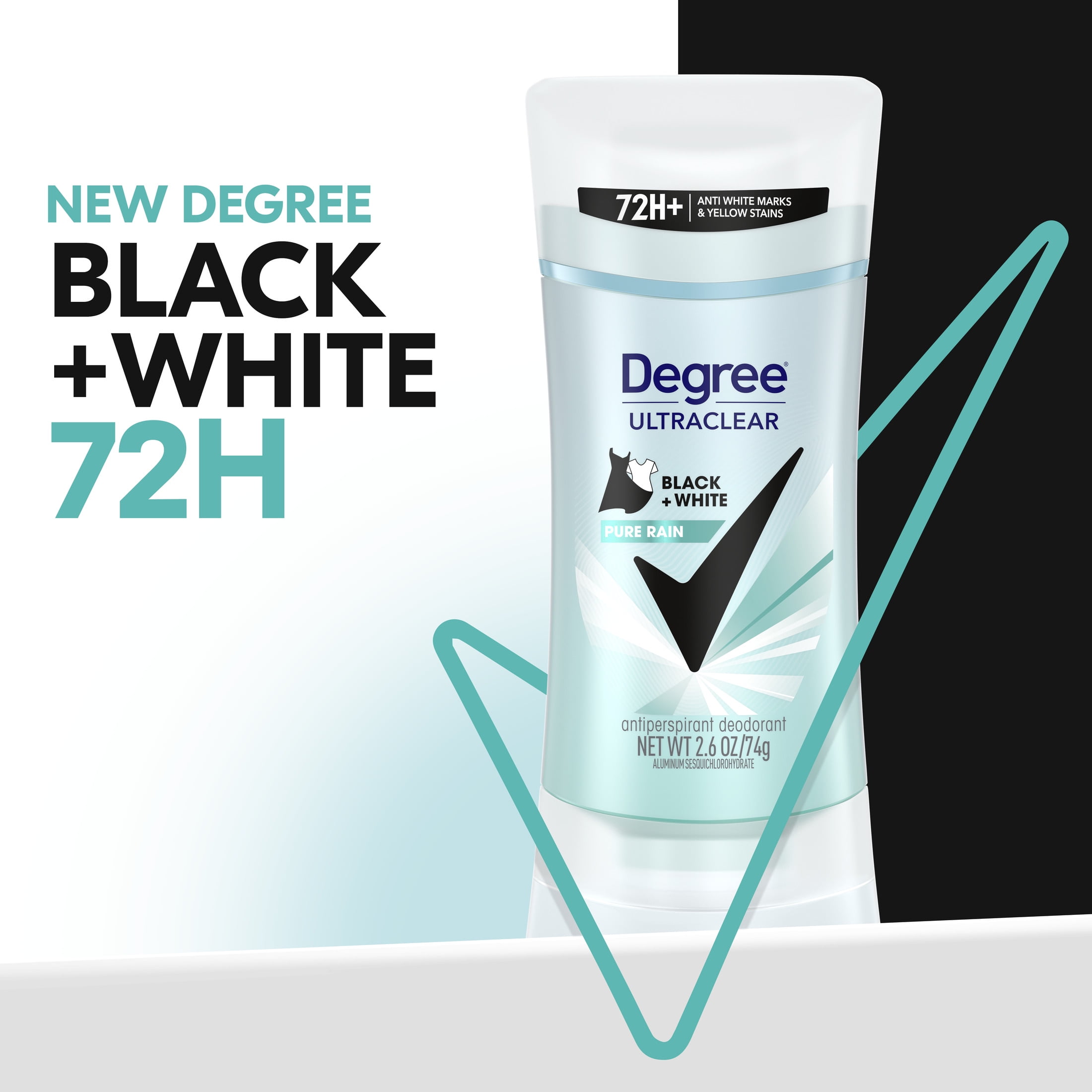 Degree UltraClear Women's Antiperspirant Deodorant Stick Pure Rain Black+White, 2.6 oz Twin Pack