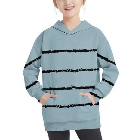 

CTPDG Teens Girls Oversized Sweatshirt Long Sleeve Hoodie Kids Lightweight Cute Striped Colorblock Pullover Tops 4-11T Green 9 Years