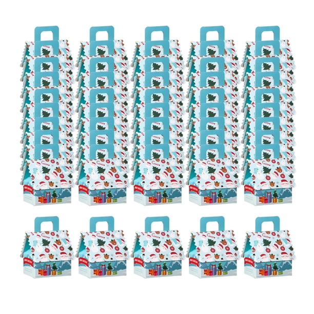 50 cajas de dulces navideñas, cajas de regalo, embalaje de regalo con asa, portátiles, para Navidad. Azul
