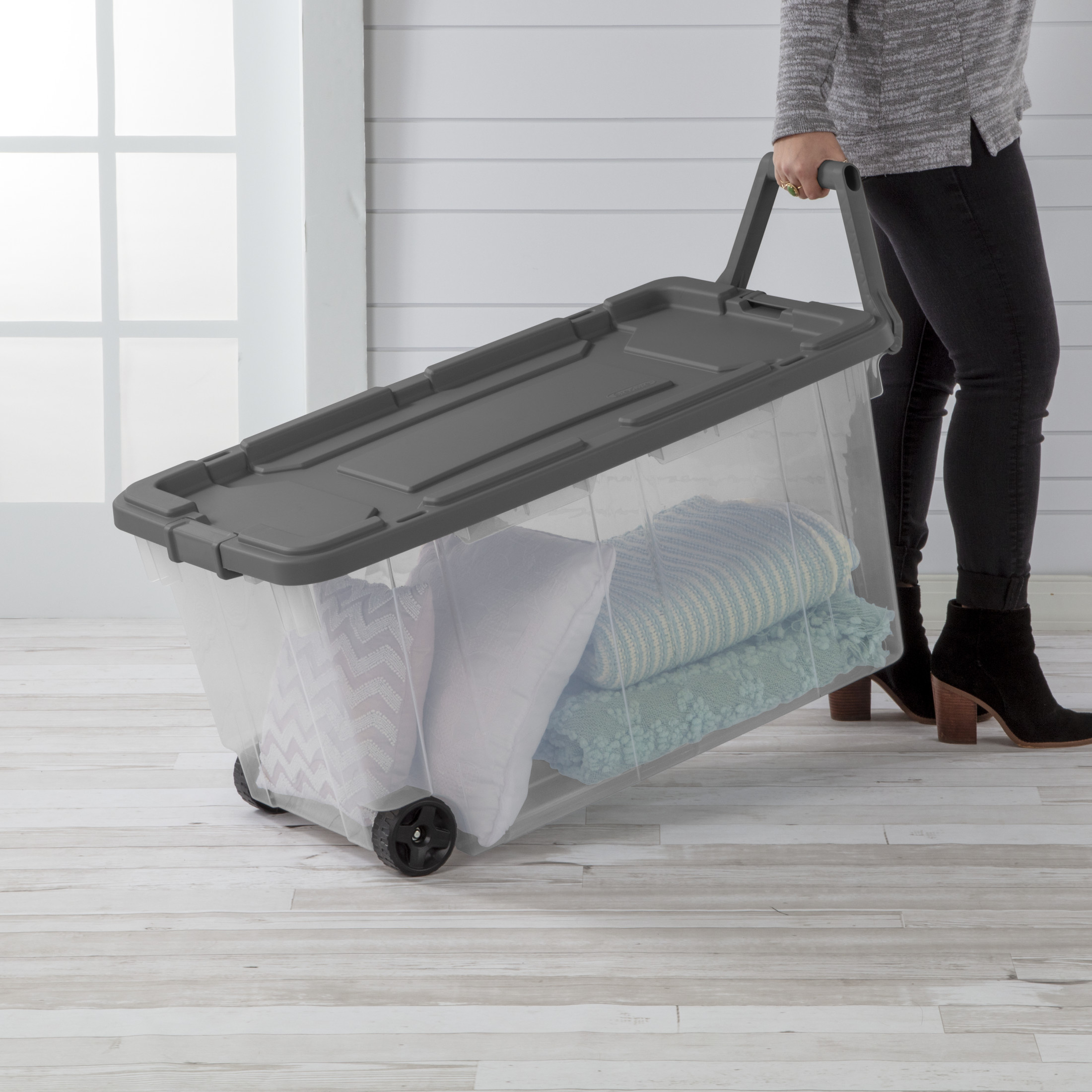 Sterilite 160 Qt Clear Wheeled Storage Bin, Gray photo 3