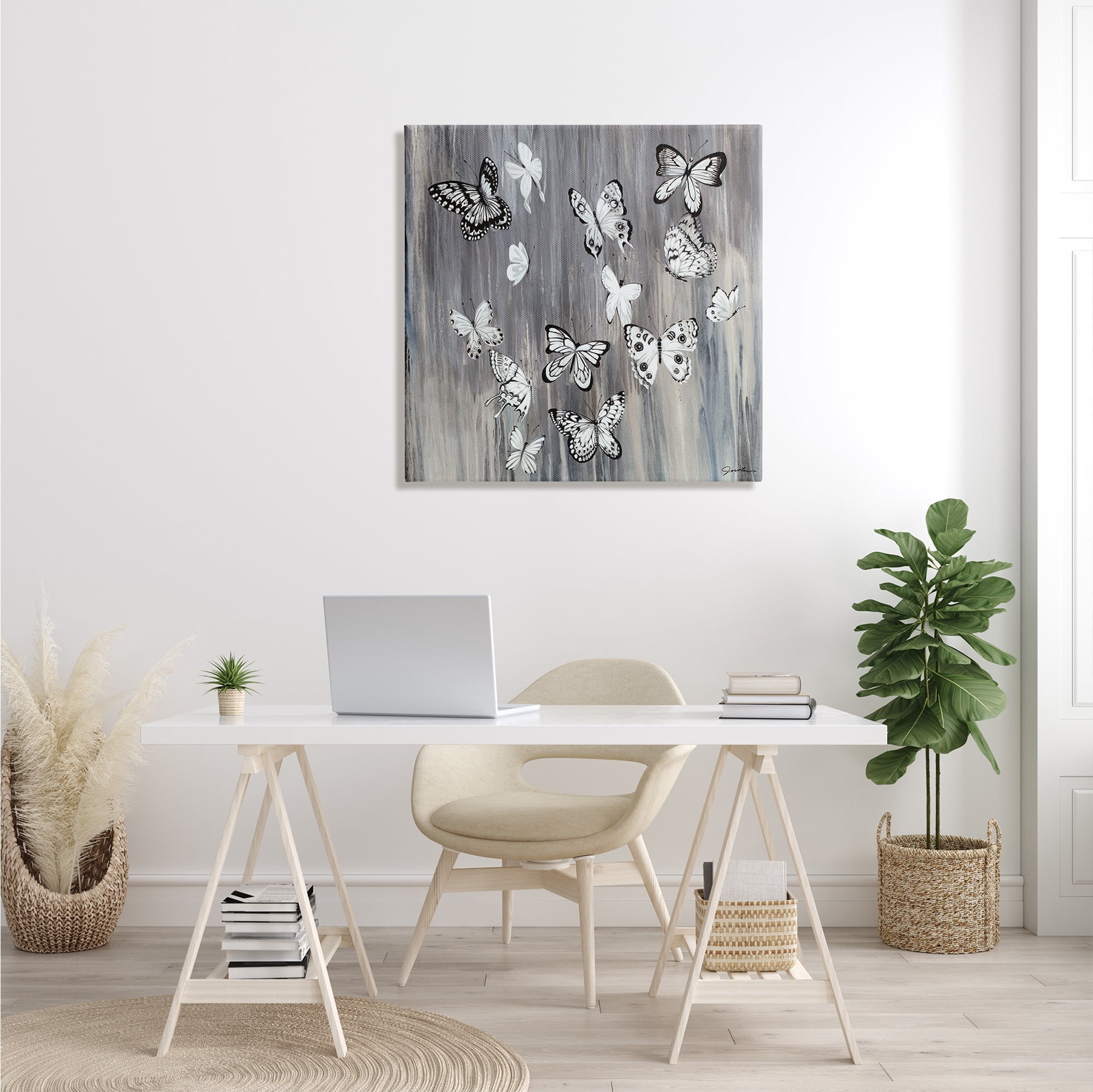 Stupell Industries Rustic Monochromatic Patterned Butterflies Flying Insects Cabin Painting Gallery-Wrapped Canvas Print Wall Art, 30 x 30, Design by Liz Jardine