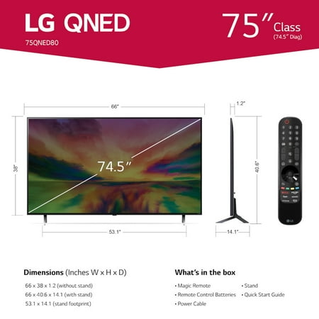 LG 75" Class QNED80 series LED 4K UHD QNED Smart webOS 23 w/ ThinQ AI TV - 75QNED80URA