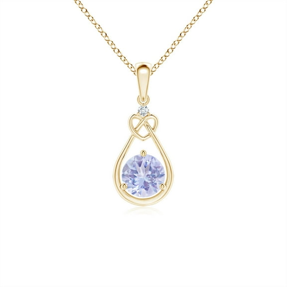 ANGARA Natural Tanzanite Knotted Heart Pendant with Diamond in 14K Yellow Gold for Women (Size-5mm) | December Birthstone, Birthday, Anniversary, Jewelry Gift for Women | Natural Tanzanite Necklace
