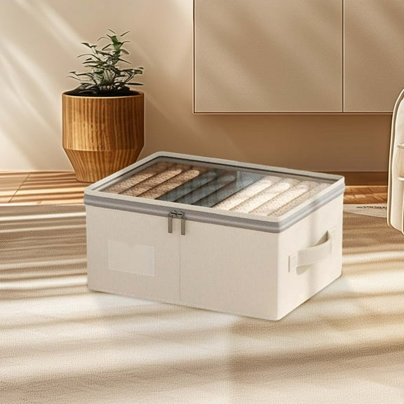 Extra Large Clear Storage Bins with Double Zipper, Heavy Duty Fabric Organizer Box for Clothes & Bedding, Space Saving Foldable Container for Home Organization & Closet Decluttering