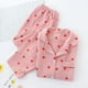 thumbnail image 3 of Conjunto de pijamas con estampado de corazón para mujer, ropa de casa de algodón crepé, doble capa, gasa, cuello vuelto, pantalones de manga larga, Primavera, nuevo, 3 of 4