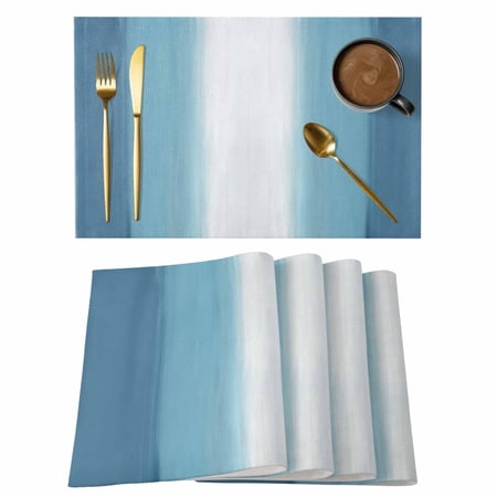 Gradient Blue Watercolor Placemats Set of 6 Wipeable Washable Table Mats for Dining Tables Modern Minimalist Art Place Mats for Kitchen Event Party Tabletop Decor