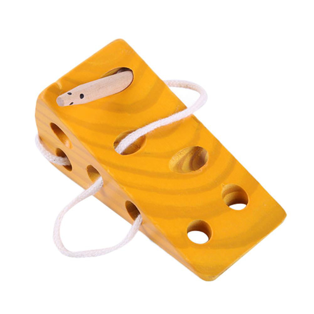 AM_ Kids Wooden Threading Montessori Toys Mouse Cheese Lacing Game Educational T 