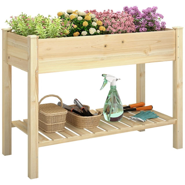Outsunny Jardinière Surélevée 45 Pouces x 22 Pouces x 33 Pouces avec Tablette de Rangement, Naturel