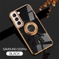 SaniMore for Samsung Galaxy S22 Plus All-Inclusive Electroplating Silicone Magnetic Case, Three Dimensional Astronaut Case with Car Mount & Ring Kickstand Shockproof Protective Cover, Black