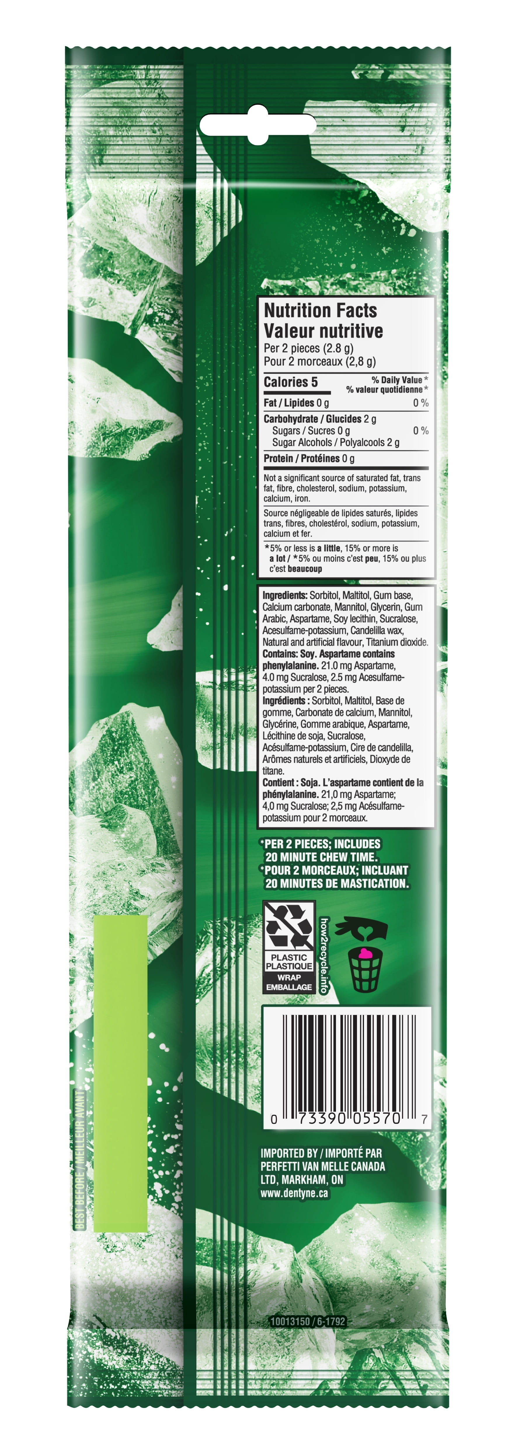 Dentyne Ice, Gomme sans sucre à la menthe verte - Paquet de 4 (48 Morceaux) 4 Paq (12 pcs ea), 48ct