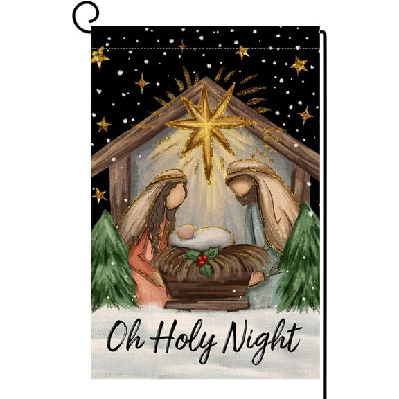 Shmbada Christmas Garden Flag 12x18 Vertical Double Sided Oh Holy Night Black Winter Holiday Outside Decorations Burlap Yard Flag