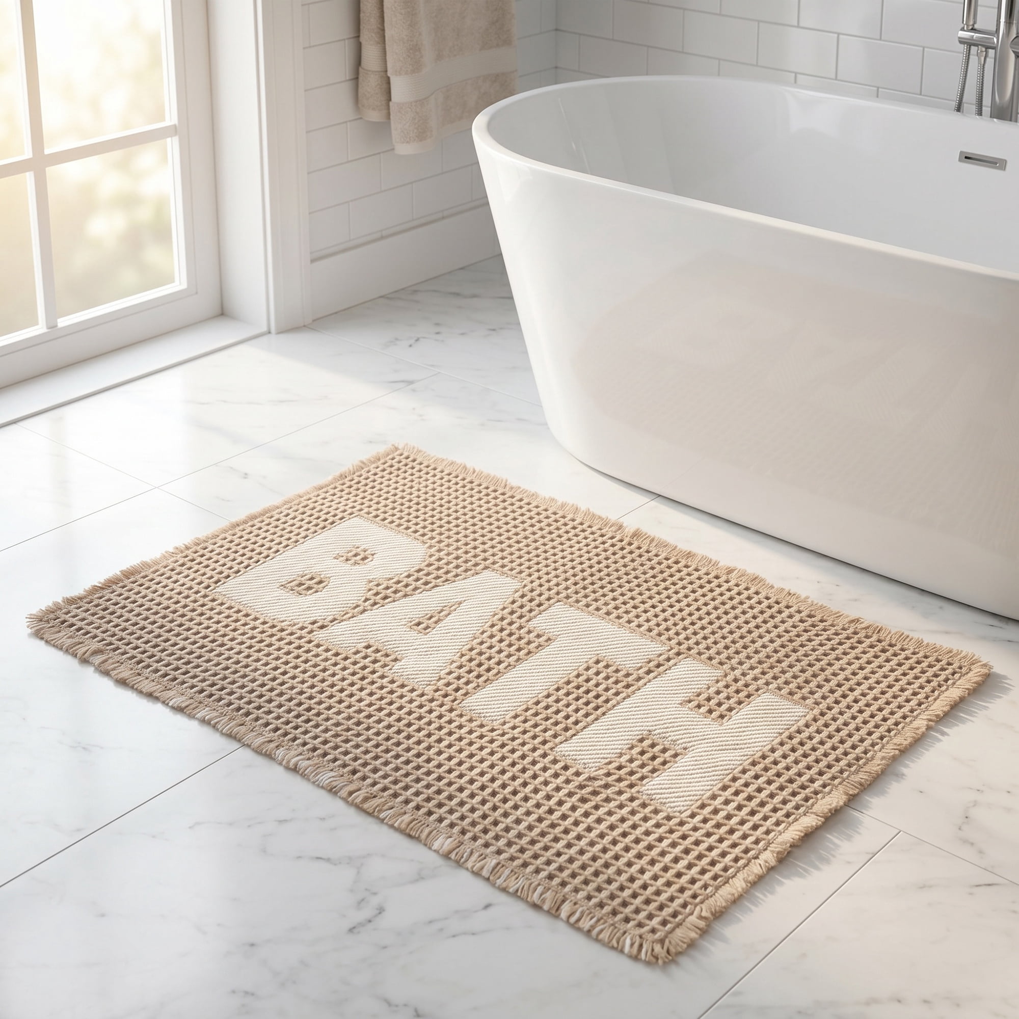 Unique Bargains Non Slip Washable Absorbent Quick Dry Waffle Bath Mat Khaki 24" x 17"