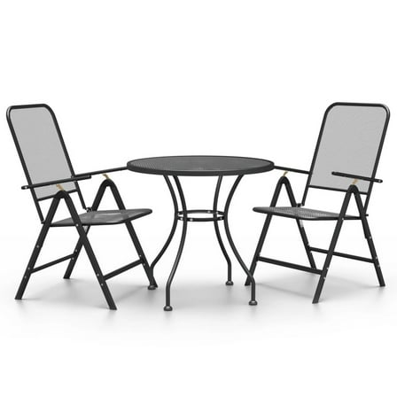 Ian 3 Piece Patio Breakfast Table, 2 Chairs Foldable Set, Black Metal