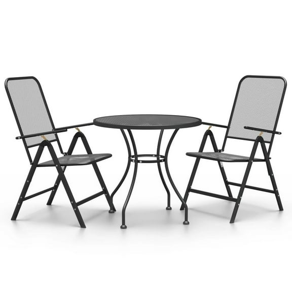 Ian 3 Piece Patio Breakfast Table, 2 Chairs Foldable Set, Black Metal