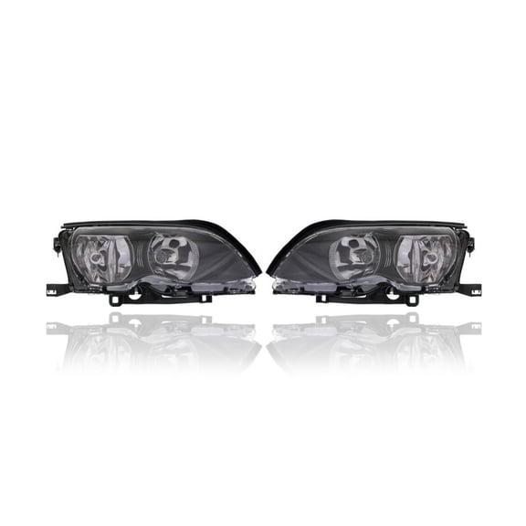 Headlight Assembly - Compatible/Replacement for '02-05 BMW 3-Series Sedan/Wagon - Halogen Black Interior Bezel - Pair, Left Driver   Right Passenger Set - 63127165772, 63127165771