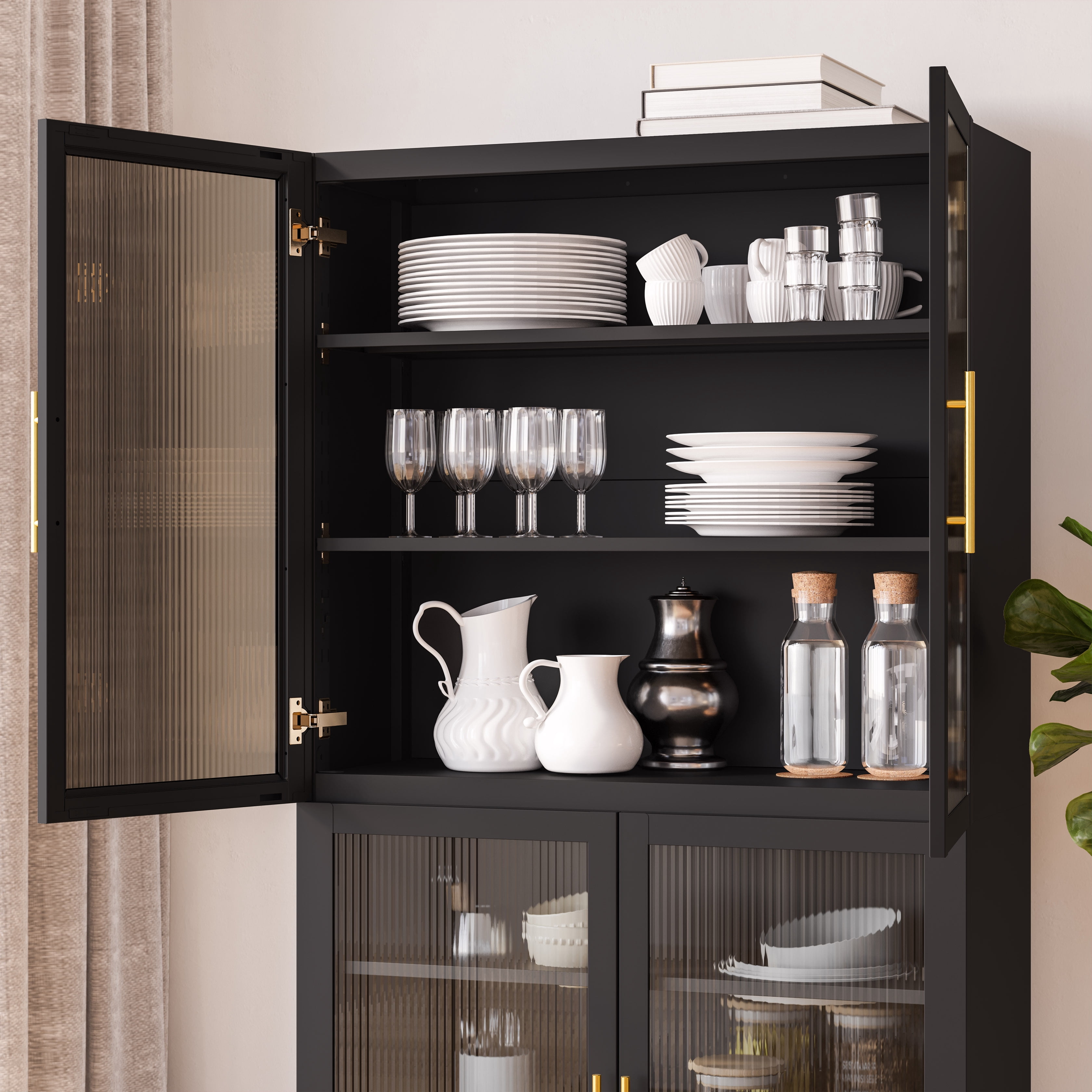HOME Steel Storage Cabinet, Stackable Display Case, 36"W x 14"D, Black