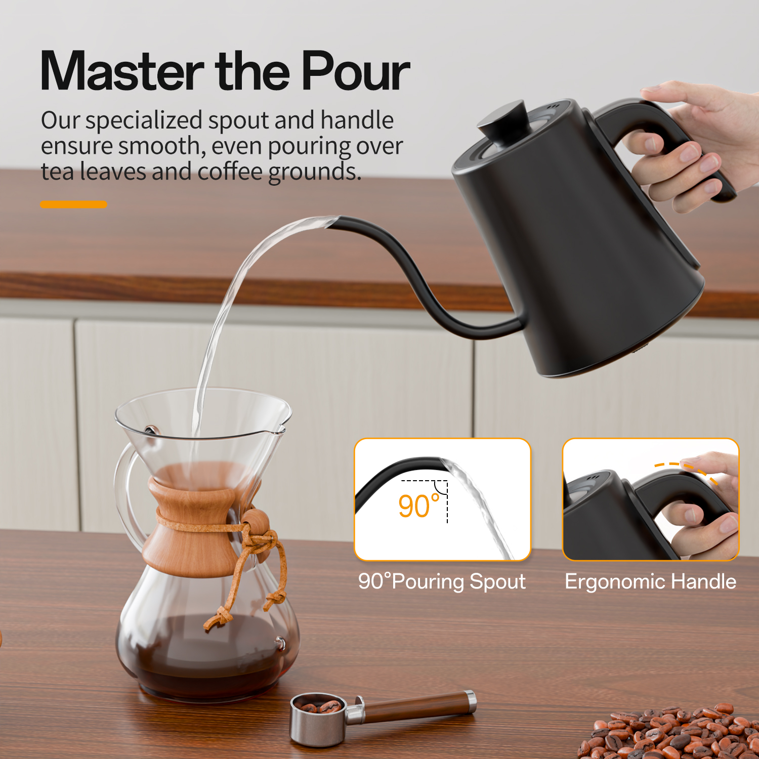 TINANA Gooseneck Electric Kettle, 1L, 5 Preset Temps photo 4