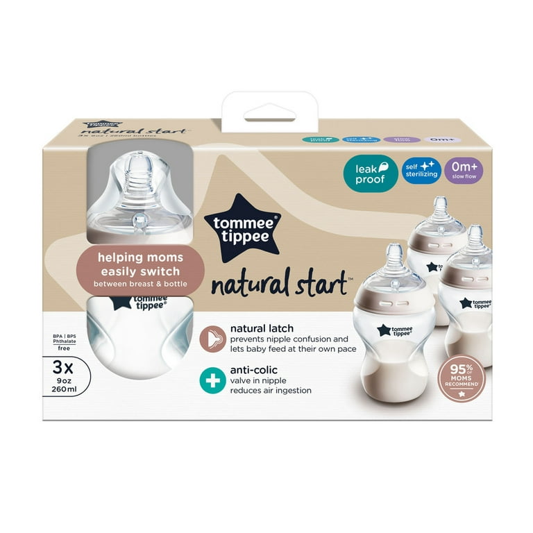 Tommee Tippee Closer to Nature Baby Bottles Slow Flow Breast-Like Nipple  with Anti-Colic Valve (9oz, 3 Count)