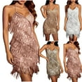 thumbnail image 1 of Mceream Robe Mini à Paillettes pour Femmes Sans Manches à Bretelles Spaghetti Col Licou Brillant Franges Robes Courtes Cocktail Fête Boîte de Nuit Robe à Paillettes Or Rose G, 1 of 8