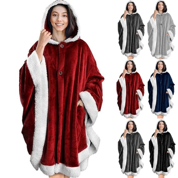 Ladies Gold Velvet Hooded Cape Cloak, Loose Casual Hood Poncho with Double Pockets, Cozy Indoor Home Loungewear Shawl Gray
