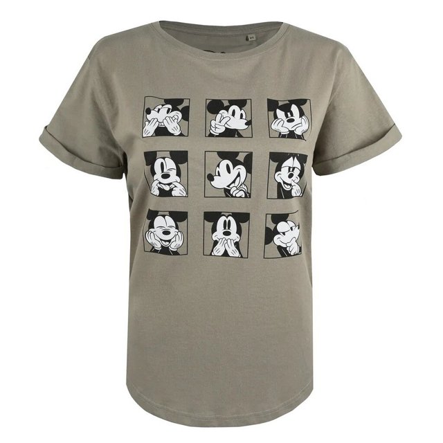 Disney - Camiseta de Mickey Mouse Caras para Mujer (Caqui Claro)