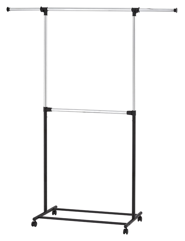 Minstays 2 Tier Adjustable Chrome Garment Rack with Silver Metal and Black Rod