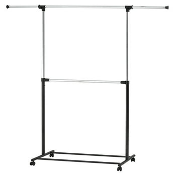 Mainstays Minstays 2 Tier Adjustable Chrome Garment Rack with Silver Metal and Black Rod