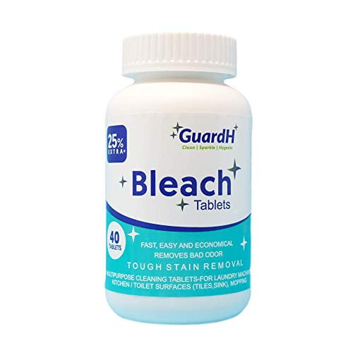GuardH Bleach Tablets - 40 Count. Bleach for Laundry and Multipurpose Cleaning