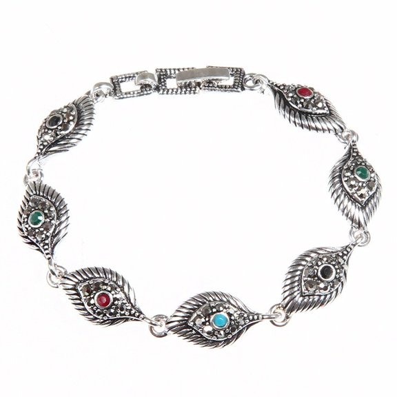 Kachbutis Indian Dark Silver-Plated Eye Bracelets for Men and Women,Vintage Chain Link Bracelet Design Bangle Bracelets Jewelry Gift Multi