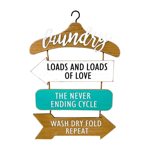 Laundry Sign Room Door Wall Decor Art For Modern Home Metal & Wood 19""x13""