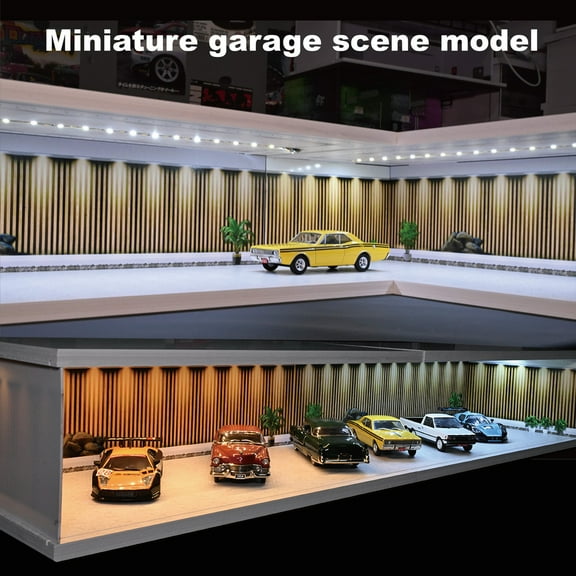 1:43 Scale Diorama Diecast Car Garage Model, with LED Multi-combination Lights, Car Exhibition Showroom Scene Model Display Collection