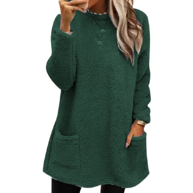 LUXUR T-Shirt en Molleton Doux pour Femmes, Ample, Vert Foncé, Taille P
