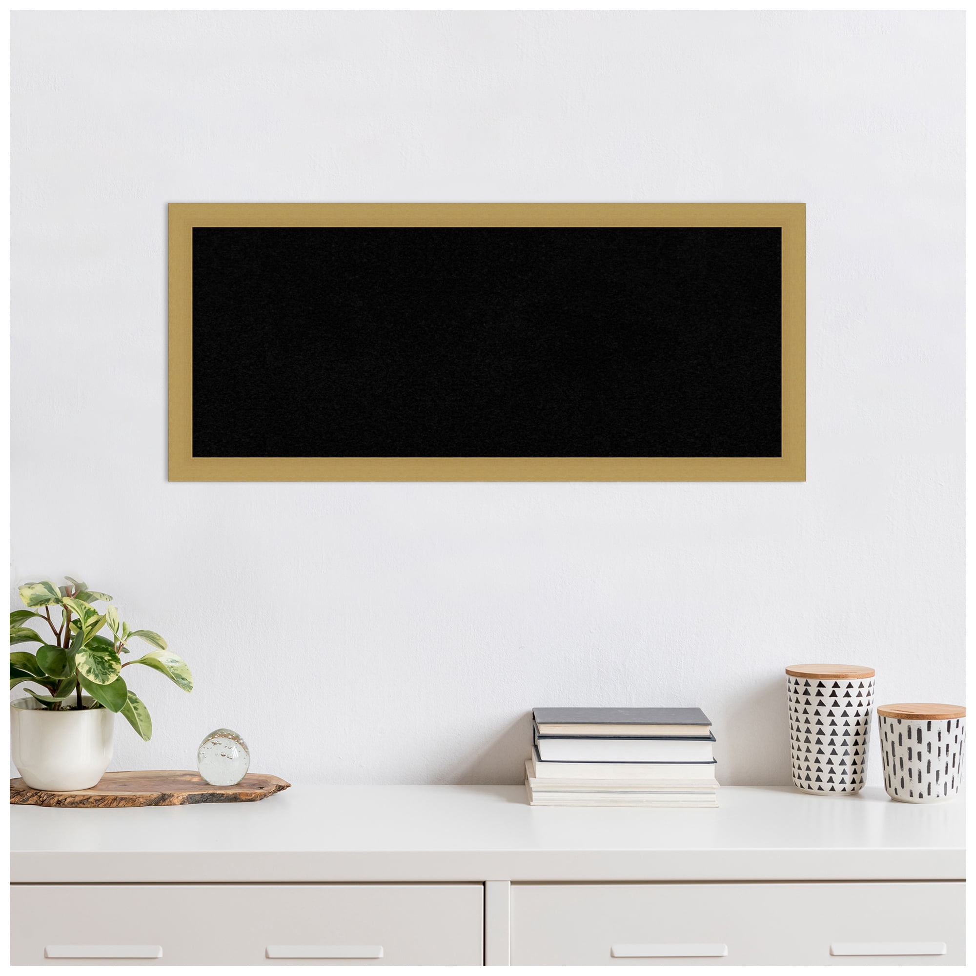 Amanti Art Black Cork Board Framed Grace Brushed Gold Narrow Bulletin Board 32 in. x 14 in.
