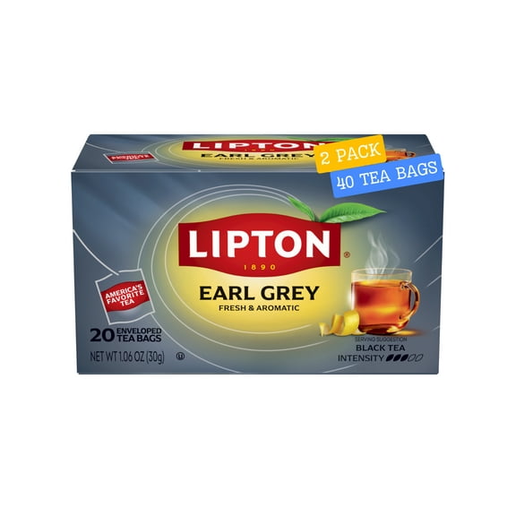 Lipton Earl Grey Black Tea Bags, Flavored Tea Bags, 40 Count (Pack of 2, 20 Bags Each)