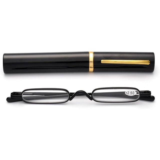 ZUVGEES Easy Carry Mini Compact Slim Reading Glasses—Lightweight Portable Readers with w/Pen Clip Tube Case