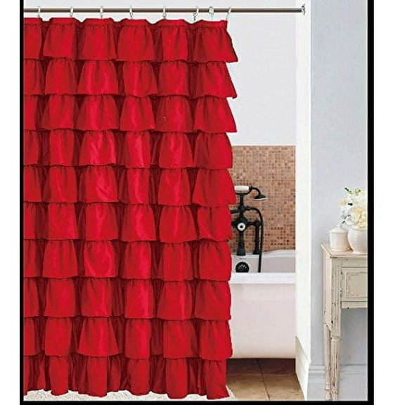 Spring Design Flamenco Ruffle Shower Curtain (RED)