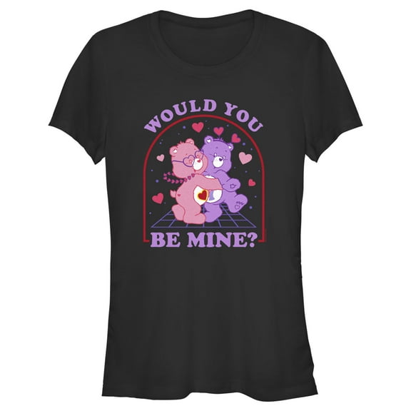 Junior's Care Bears Valentine's Day Love-a-Lot Bear and Share Bear Would You Be Mine  Graphic Tee Black Small