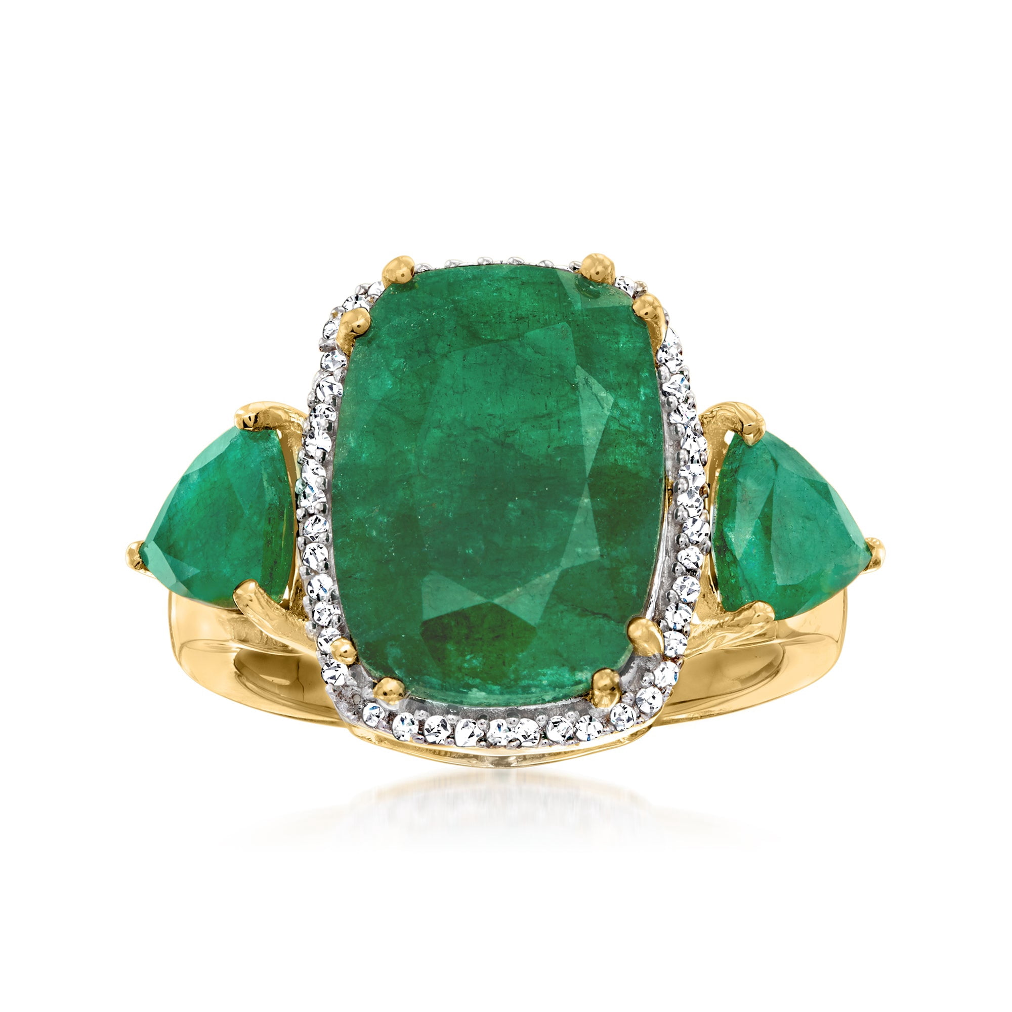 Ross-Simons 7.00 ct. t.w. Emerald and .12 ct. t.w. Diamond Ring in 18kt Gold Over Sterling, Women's, Adult