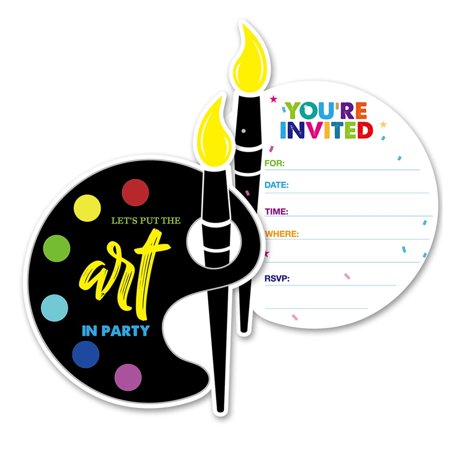 Vibrant Palette Party Invites - 20 Double-Sided Colorful Invitations with Envelopes for Birthday Celebrations, Perfect for Boys and Girls, Fun Art-Themed Supplies